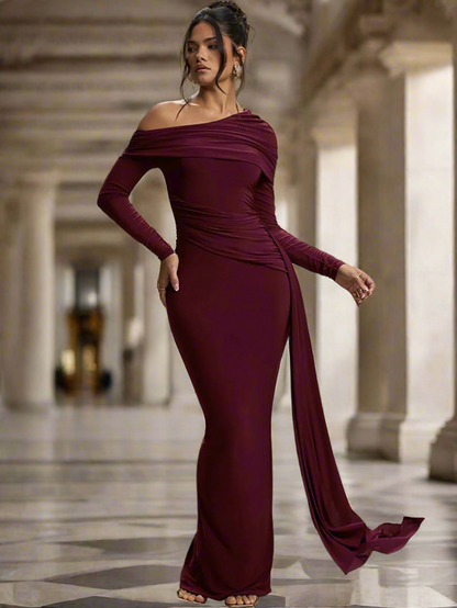 Ein-Schulter Einfarbig Drapiertes Rüschen Ballkleid MYC2024