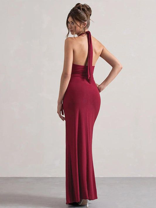 Halter Ruched Backless Formal Dress MYT1003 - MISS ORD