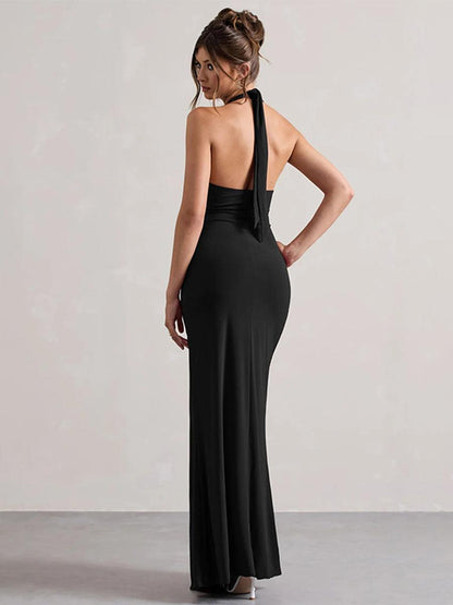 Halter Ruched Backless Formal Dress MYT1003 - MISS ORD