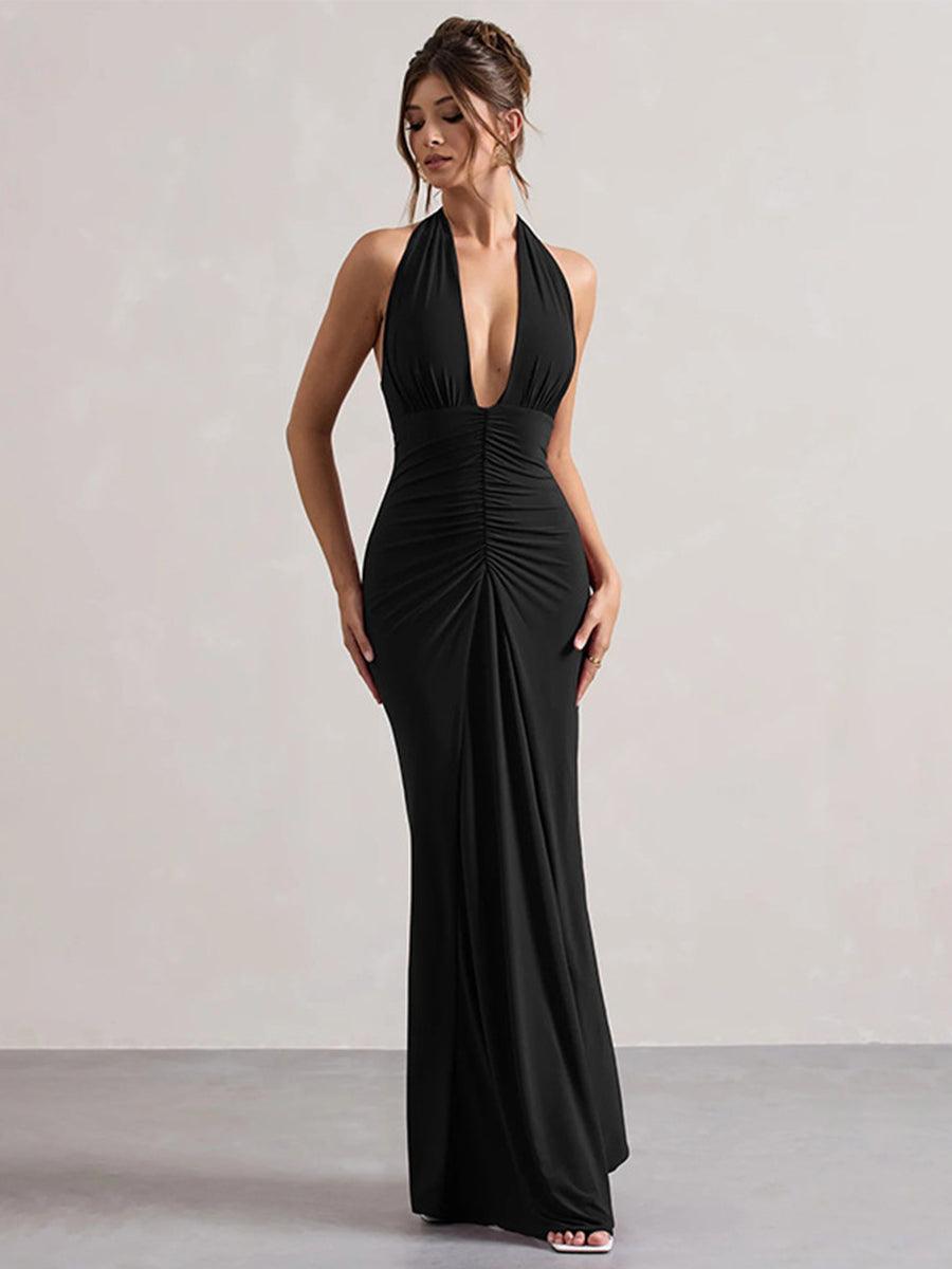 Halter Ruched Backless Formal Dress MYT1003 - MISS ORD