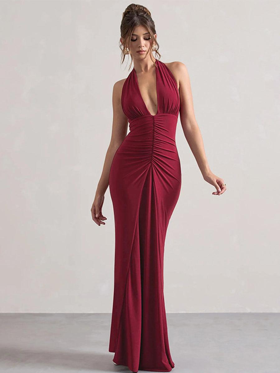 Halter Ruched Backless Formal Dress MYT1003 - MISS ORD