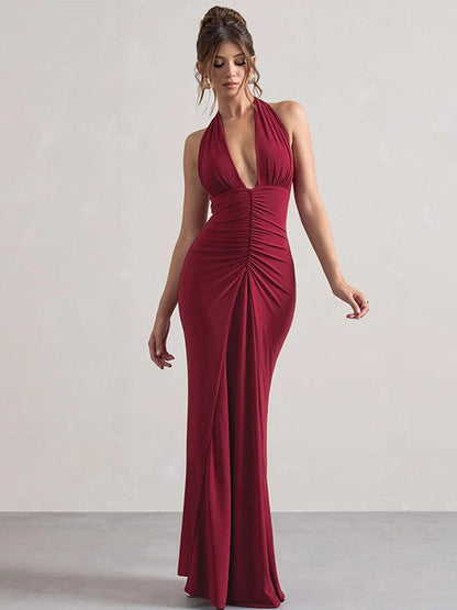 Halter Ruched Backless Formal Dress MYT1003 - MISS ORD