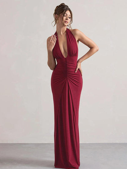 Halter Ruched Backless Formal Dress MYT1003 - MISS ORD