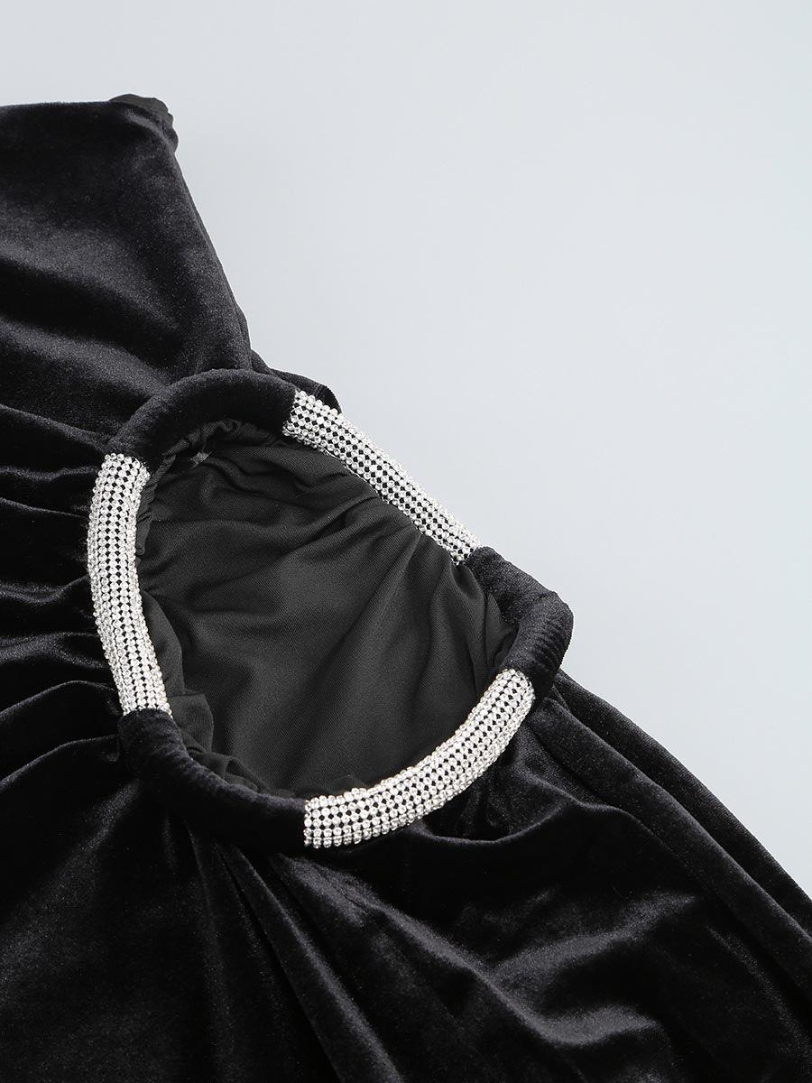 Black Velvet Cutout Split Party Dress MYC1024 - MISS ORD