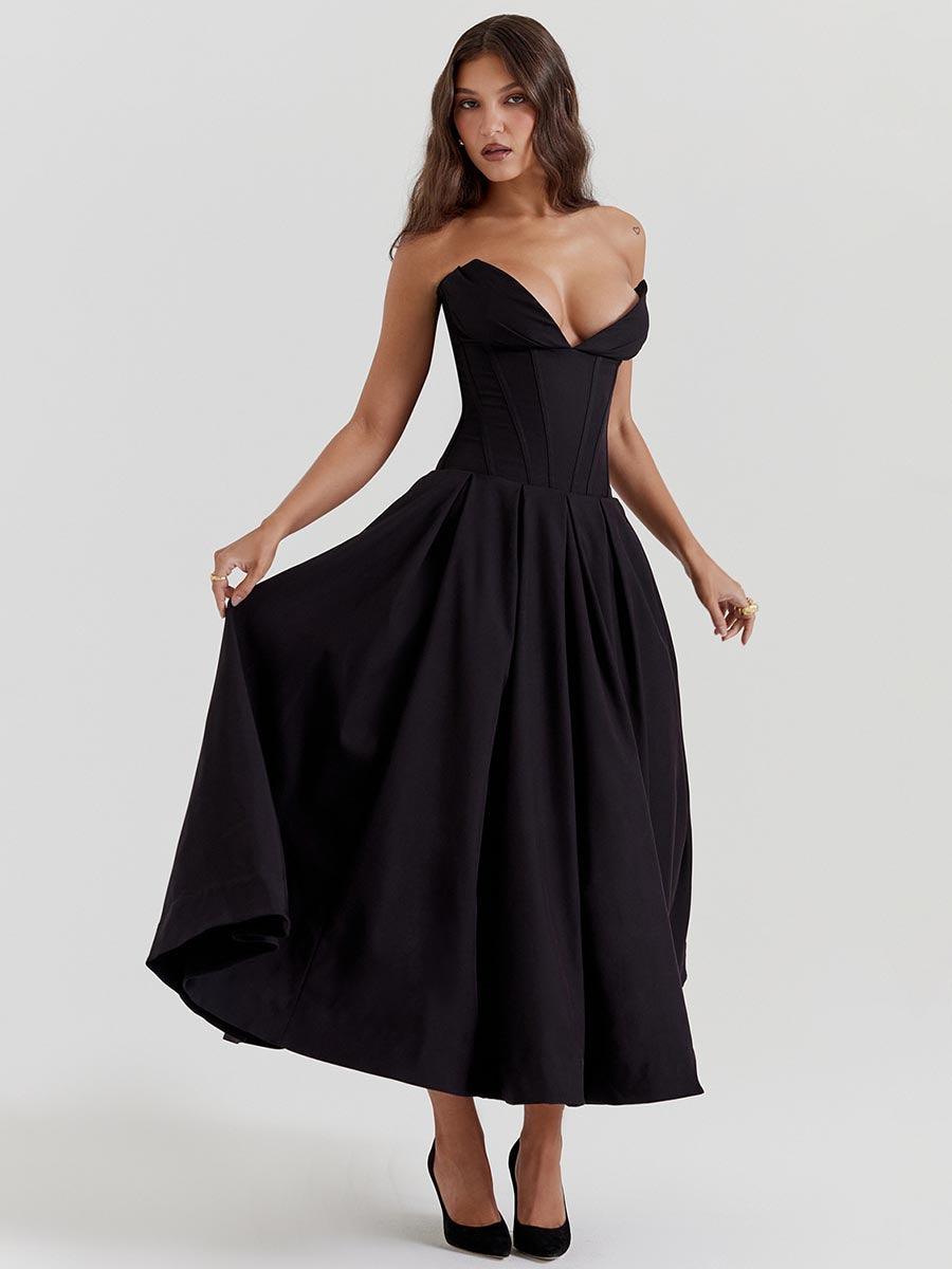 Black Corset Strapless A-line Prom Dress MYC1010 - MISS ORD