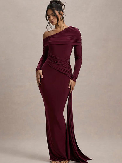 Ein-Schulter Einfarbig Drapiertes Rüschen Ballkleid MYC2024