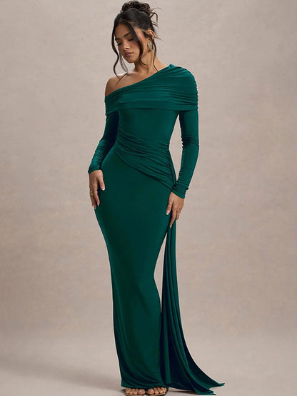 Ein-Schulter Einfarbig Drapiertes Rüschen Ballkleid MYC2024