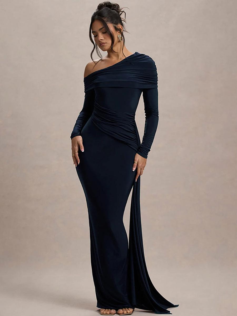 Ein-Schulter Einfarbig Drapiertes Rüschen Ballkleid MYC2024