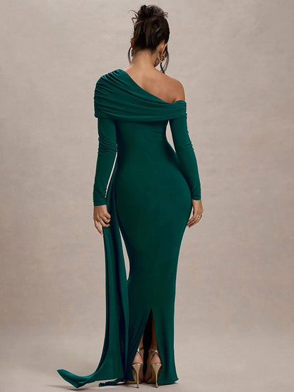 Ein-Schulter Einfarbig Drapiertes Rüschen Ballkleid MYC2024