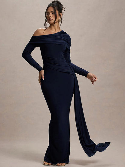 Ein-Schulter Einfarbig Drapiertes Rüschen Ballkleid MYC2024