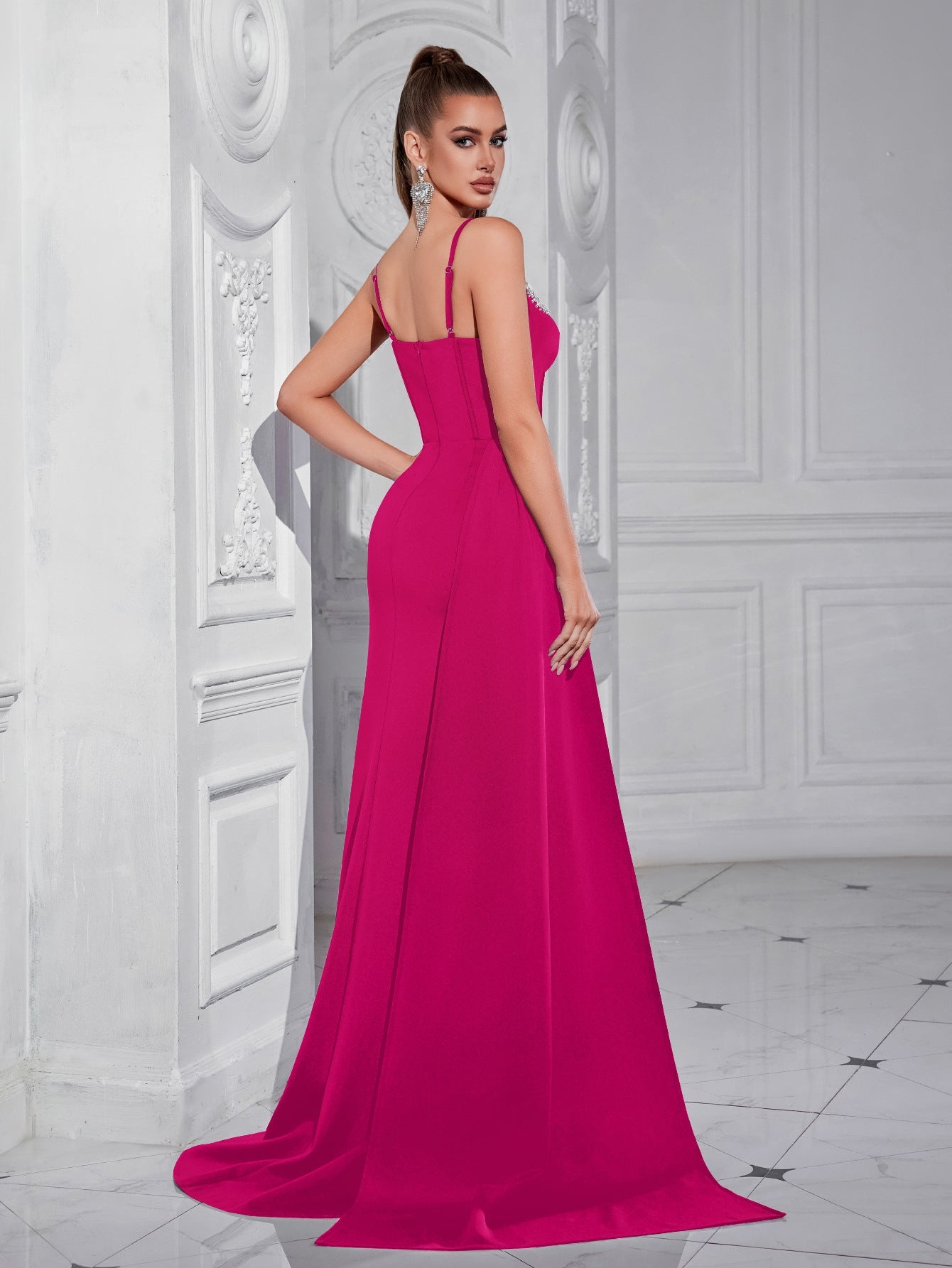 Marineblaues Korsett Schlitz Abendkleid XF05703