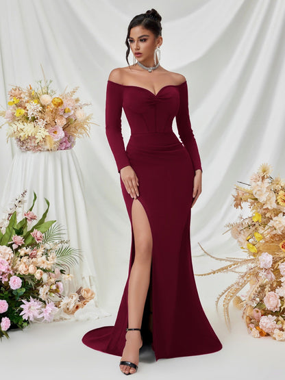 Schulterfrei Langarm Korsett Abendkleid XF05708