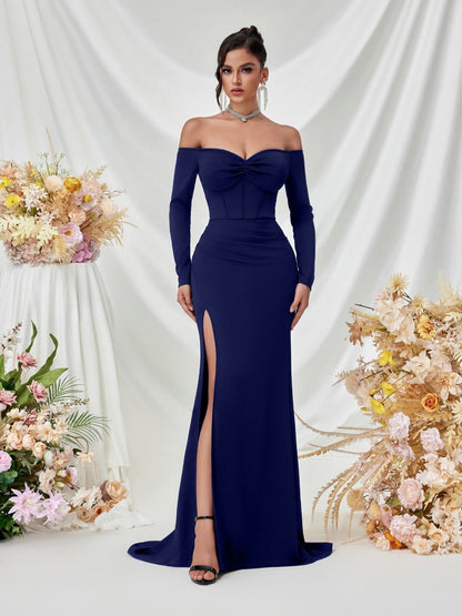 Schulterfrei Langarm Korsett Abendkleid XF05708