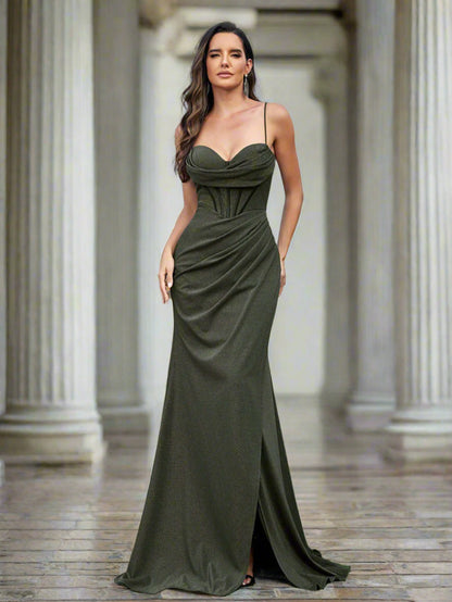 Grünes Cocktailkleid Korsett Schlitz Sexy XF1021