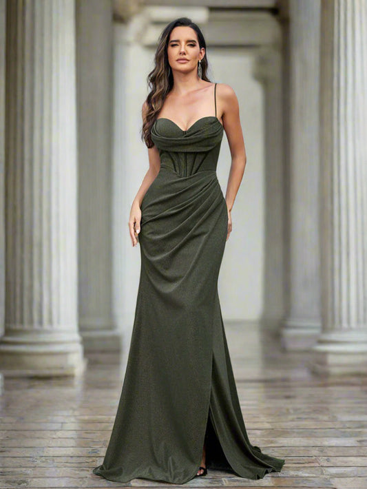 Grünes Cocktailkleid Korsett Schlitz Sexy XF1021