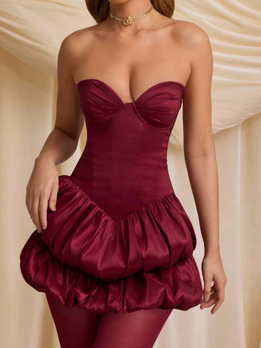 Schulterfreies Kurzkleid mit Schnürung Tülllagen XF10433