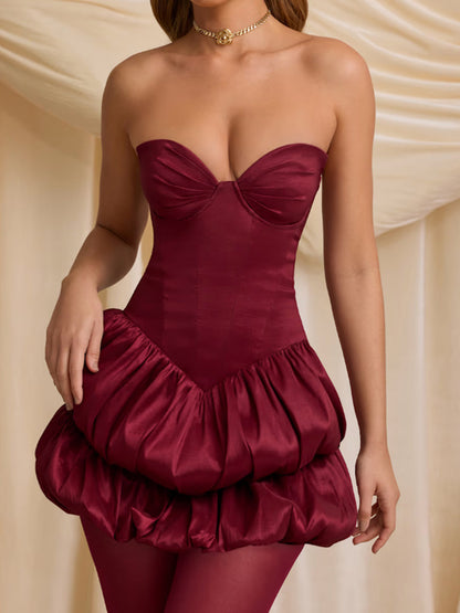 Schulterfreies Kurzkleid mit Schnürung Tülllagen XF10433