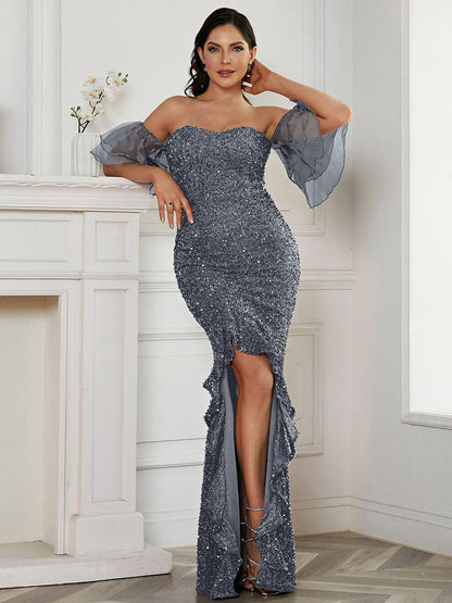 Off Shoulder Black Sequin Prom Dress WY69 - MISS ORD
