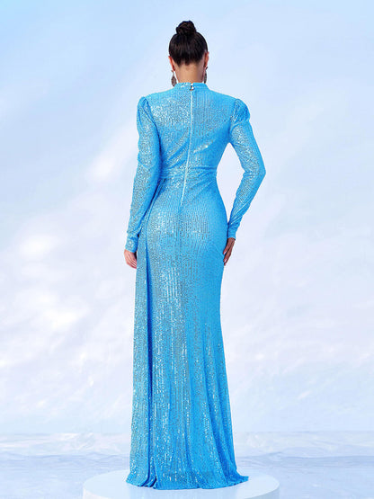 Komplett Drapiertes Pailletten Maxikleid RJ11834