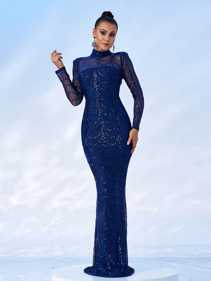 Transparentes Paillettenkleid mit Fischschwanz M0032