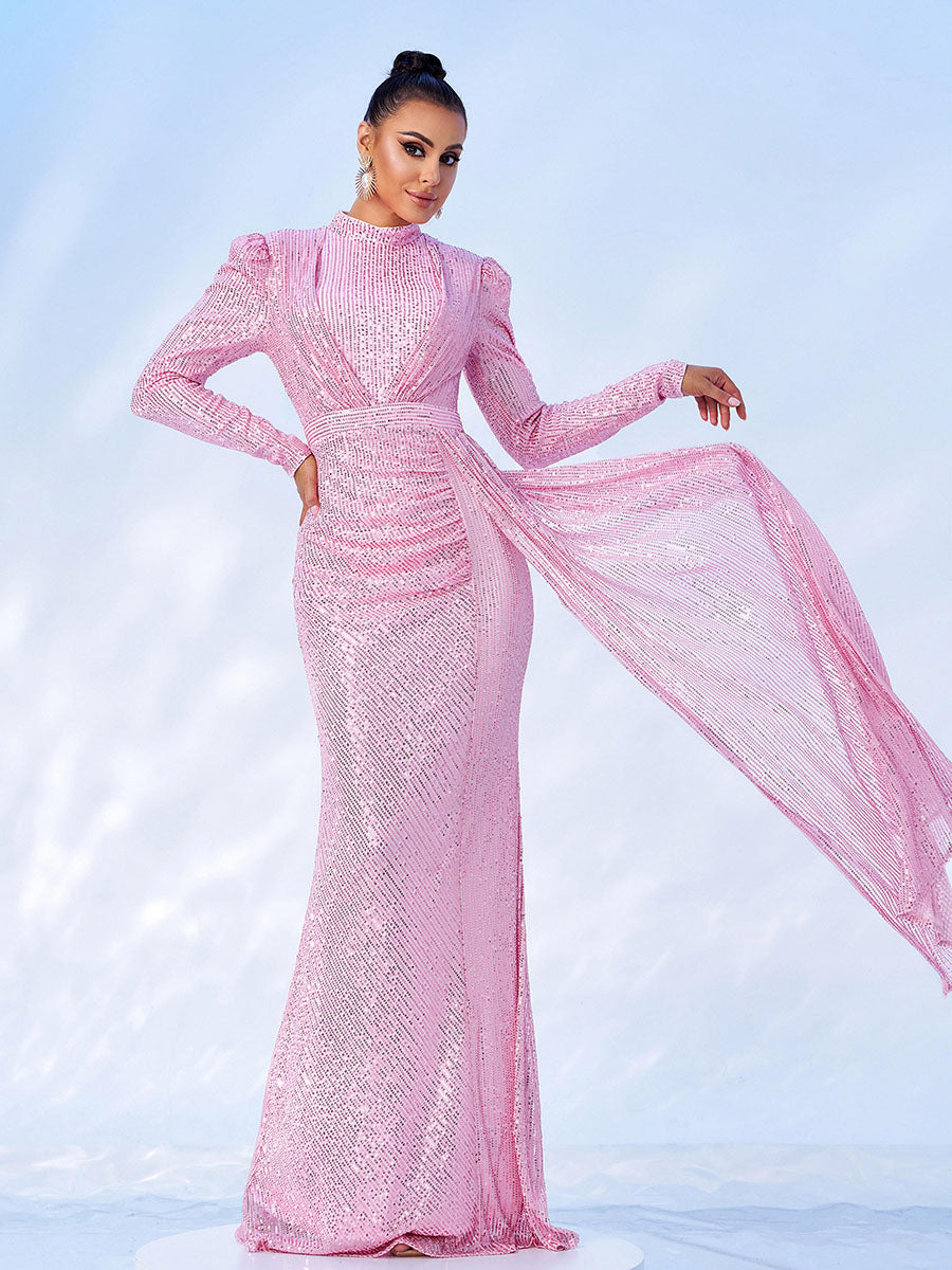 Komplett Drapiertes Pailletten Maxikleid RJ11834