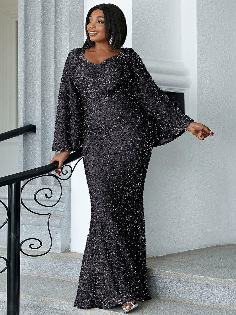 Sequin Bell Sleeve Mermaid Dress M02010 - MISS ORD