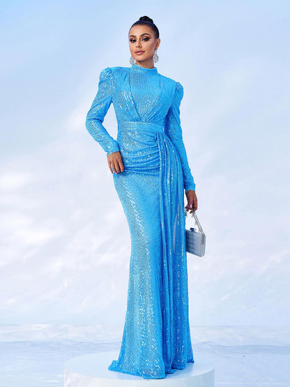 Komplett Drapiertes Pailletten Maxikleid RJ11834