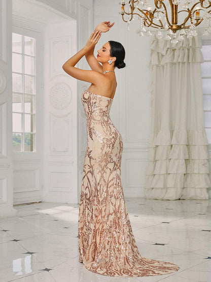 Strapless Mermaid Sequin Maxi Dress XH1342 - MISS ORD