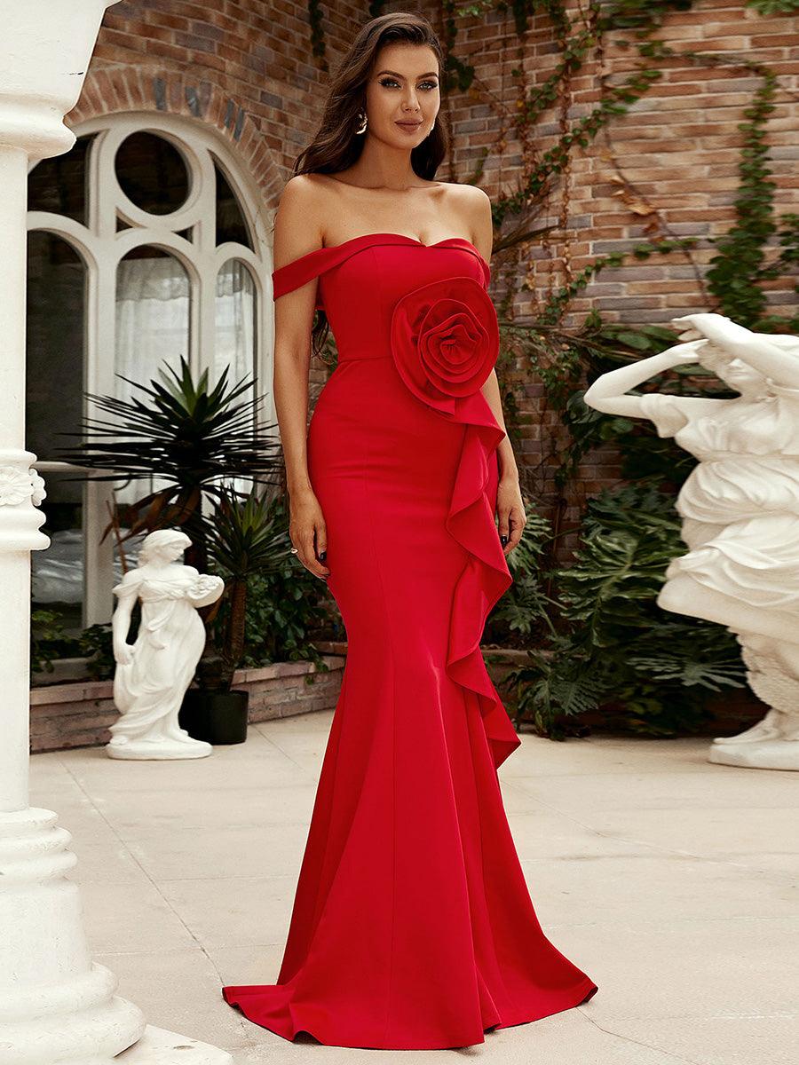 Off Shoulder Ruffled Evening Dress M02117 - MISS ORD