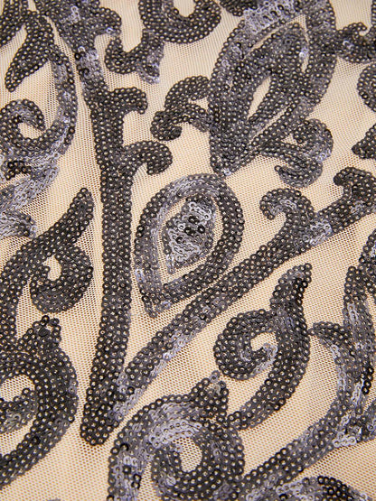 Spaghetti Black Split Maxi Sequin Dress M0761 - MISS ORD