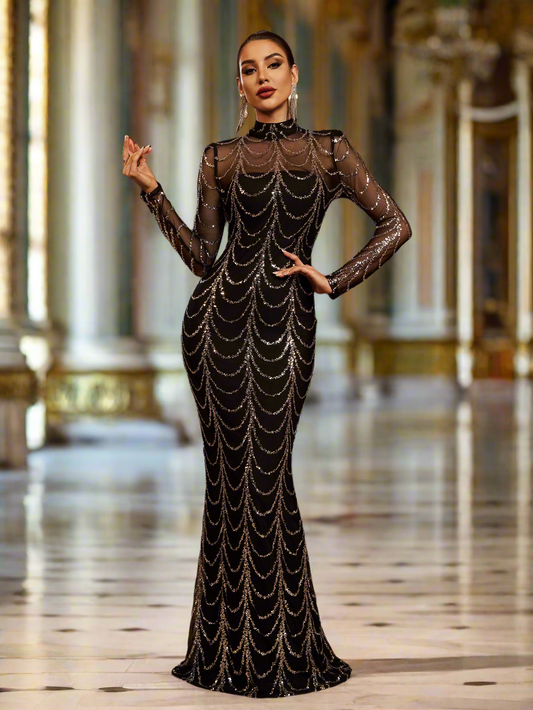 Transparentes Paillettenkleid mit Fischschwanz M0032