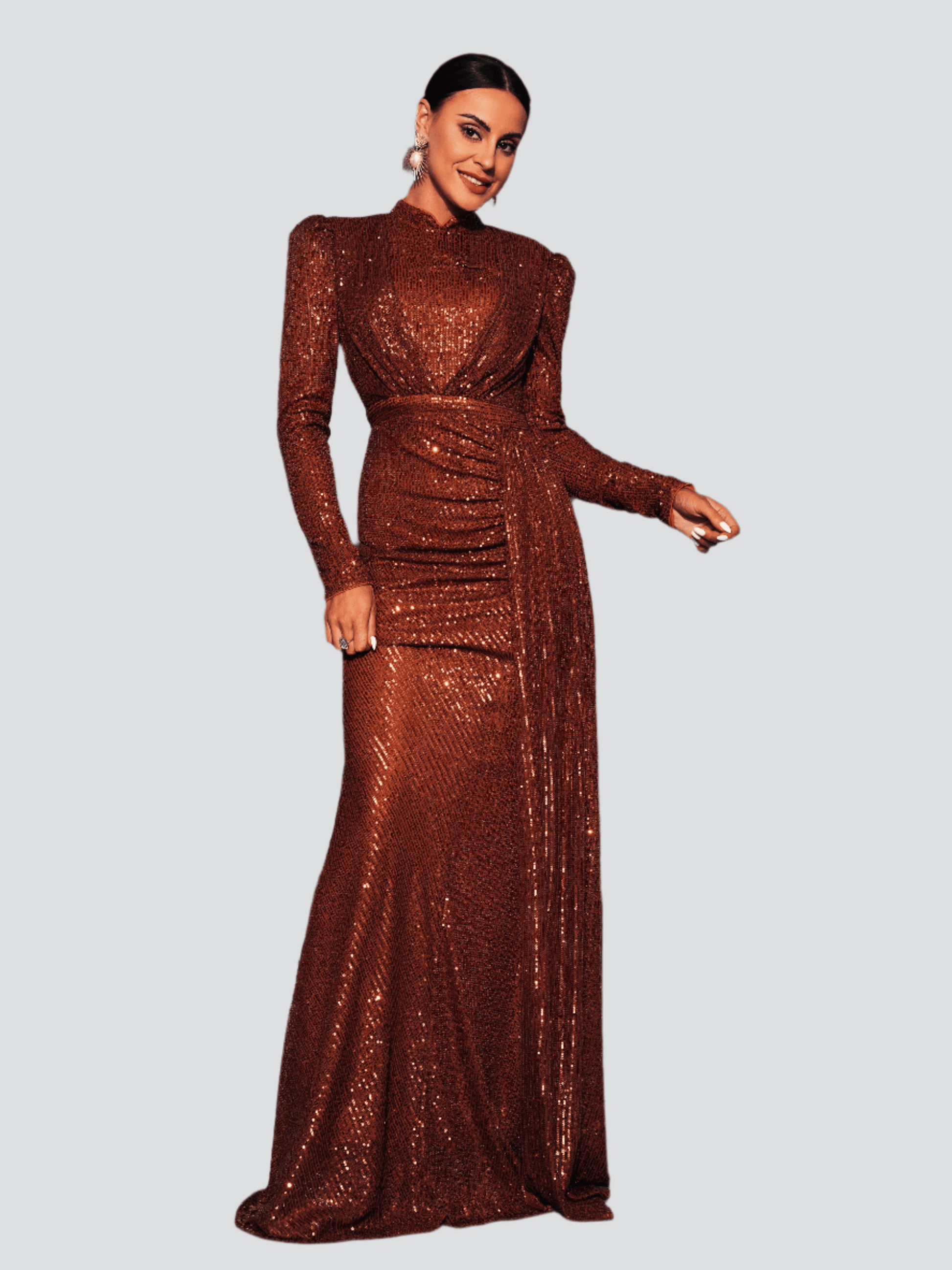 Full Cover Brown Sequin Dress RJ11834 - MISS ORD