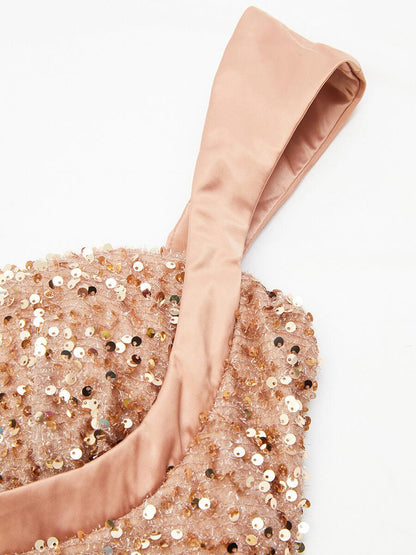 Ribbon Corset Sequin Maxi Prom Dress XH2162 - MISS ORD