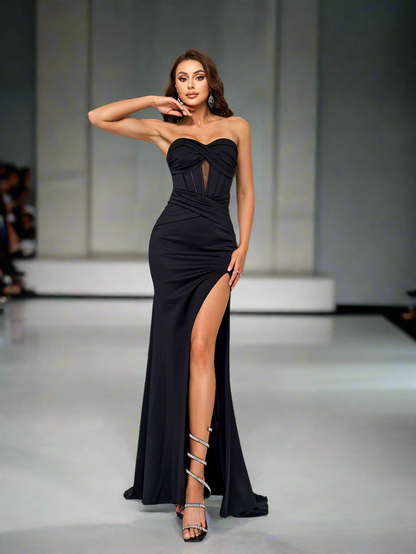 Korsett Trägerlos Schlitz Einfarbig Maxikleid GM90016