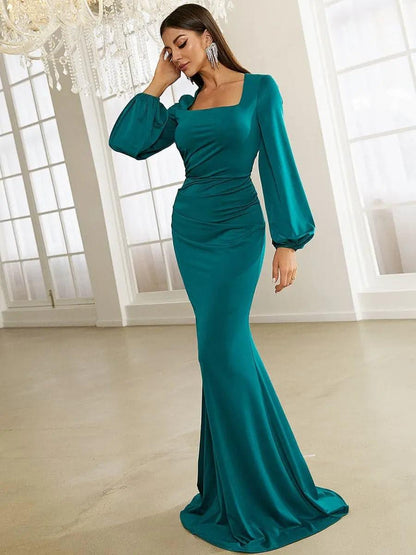 Bishop Sleeve Square Neck Mermaid Prom Dress XJ1496 - MISS ORD